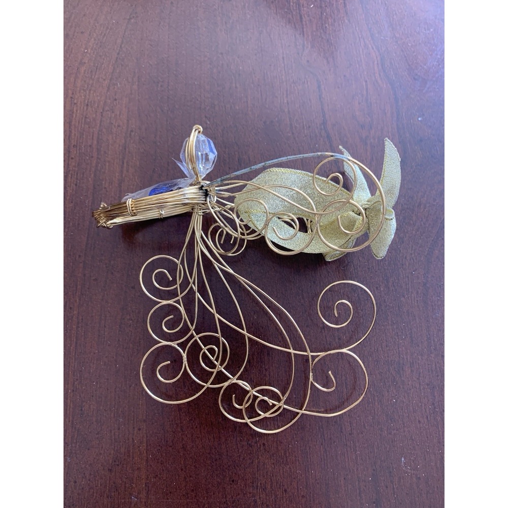 Vintage Golden Wired Angel‎ With Crystal Christmas Tree Ornament